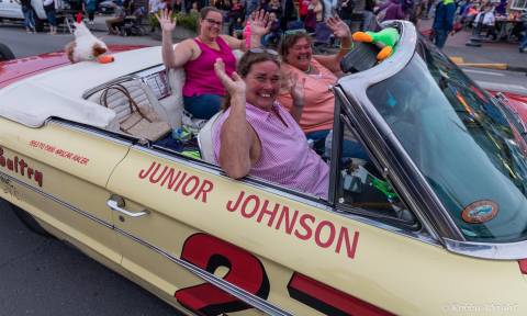 Rod Run in Long Beach Washington Women in old car
