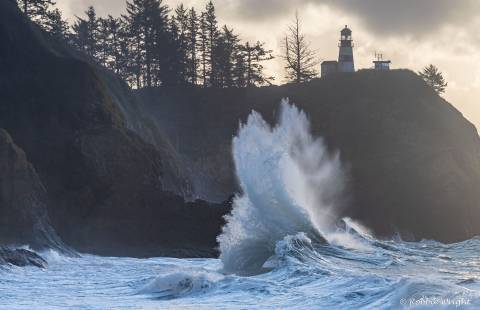 Incredible Waves in front of North Head Lighthouse in Ilwaco ,WA Cape Disappointment North Head Lighthouse.