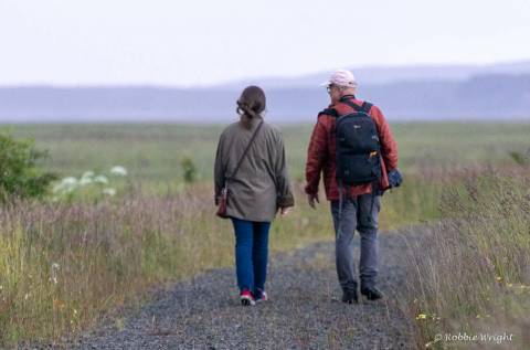 Hiking at Willapa Bay Two people hiking