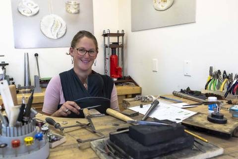 Luisa Mack in her art galley Ilwaco WA