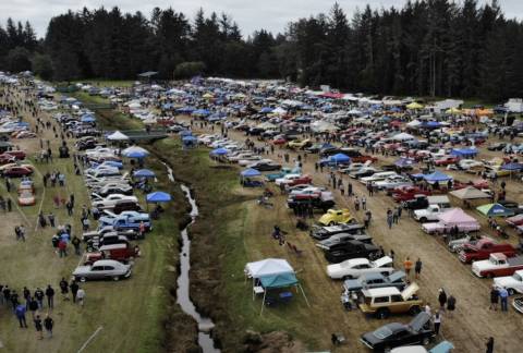 Beach Baron Car Show arial photo of thousands of classic automobiles
