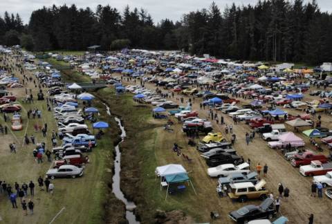 Beach Baron Car Show Beach Baron Car Show arial photo of thousands of classic automobiles