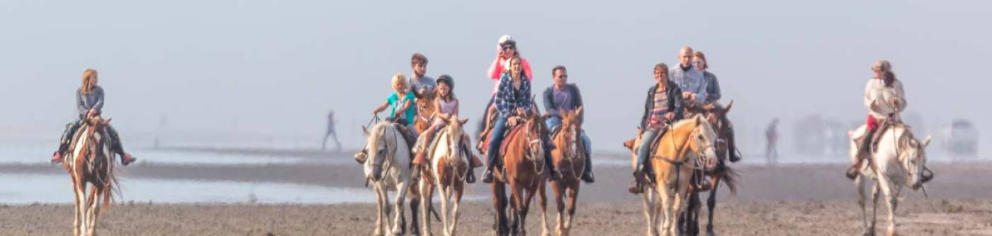 Group of people riding horseback  in Long Beach, Washington