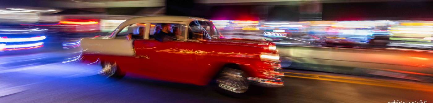 Vintage Car in downtown long beach washington at night