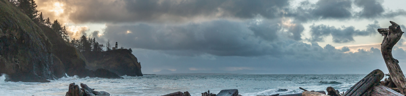 Storm on Shore with Lighthouse Cape Disappointment